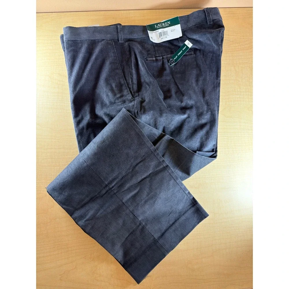 Lauren Ralph Lauren Mens Slate Gray Corduroy Dewhurst Flat Front Pants 40W x 29L